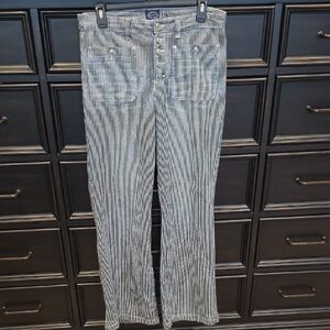 Striped Button-Fly Flare Jeans - Size 12
